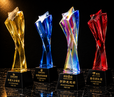 Four-Colour Facet Crystal Column Set - custom crystal awards with your logo